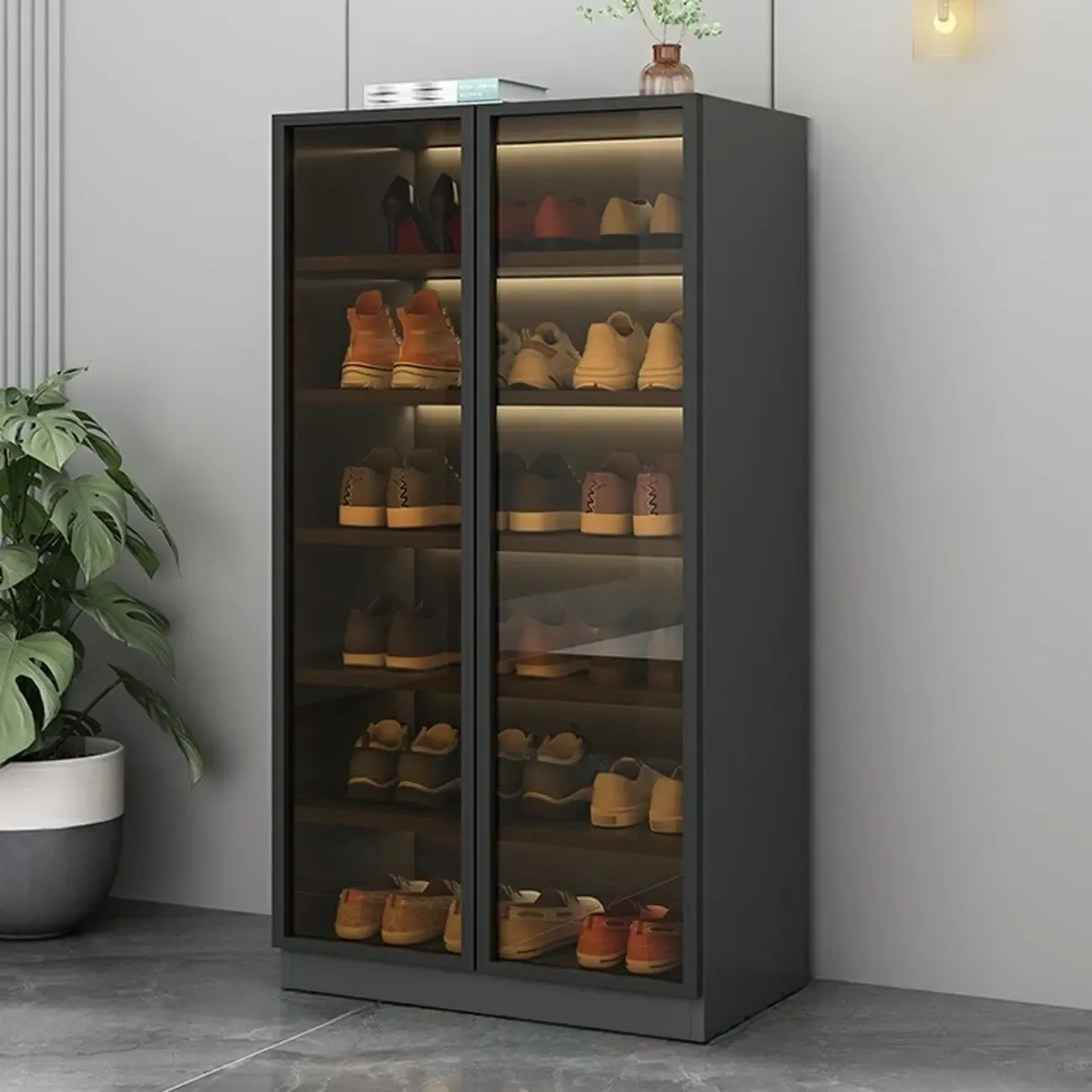 Glam Grey/White Shoe Cabinet with Glass Doors Image - 6