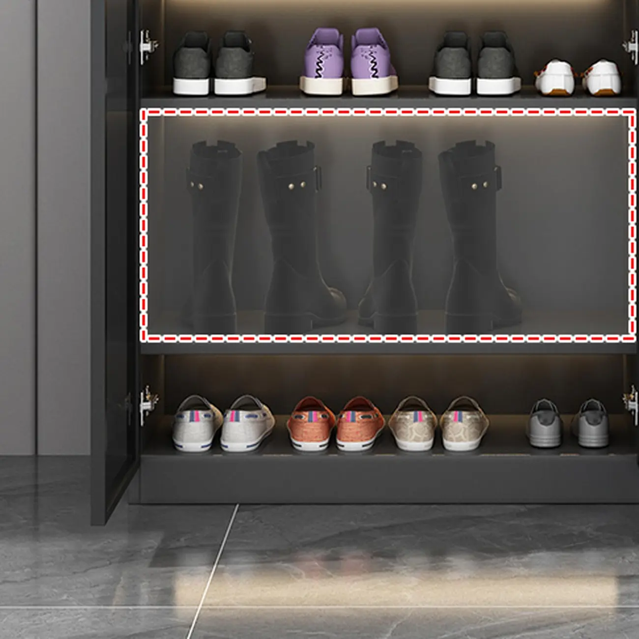Glam Grey/White Shoe Cabinet with Glass Doors Image - 17 | homeyfad