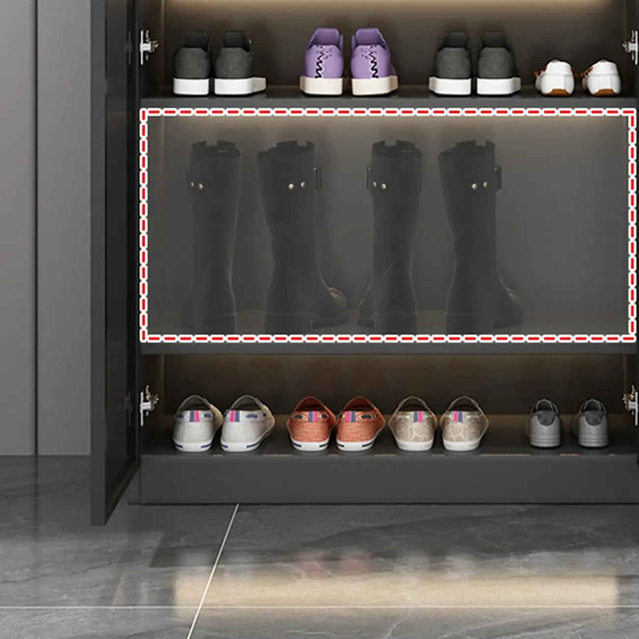 Glam Grey/White Shoe Cabinet with Glass Doors Image - 17