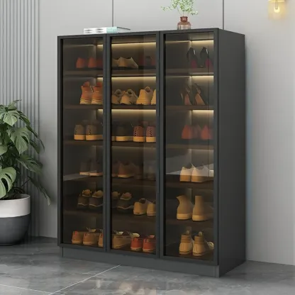 Glam Grey/White Shoe Cabinet with Glass Doors Image - 19