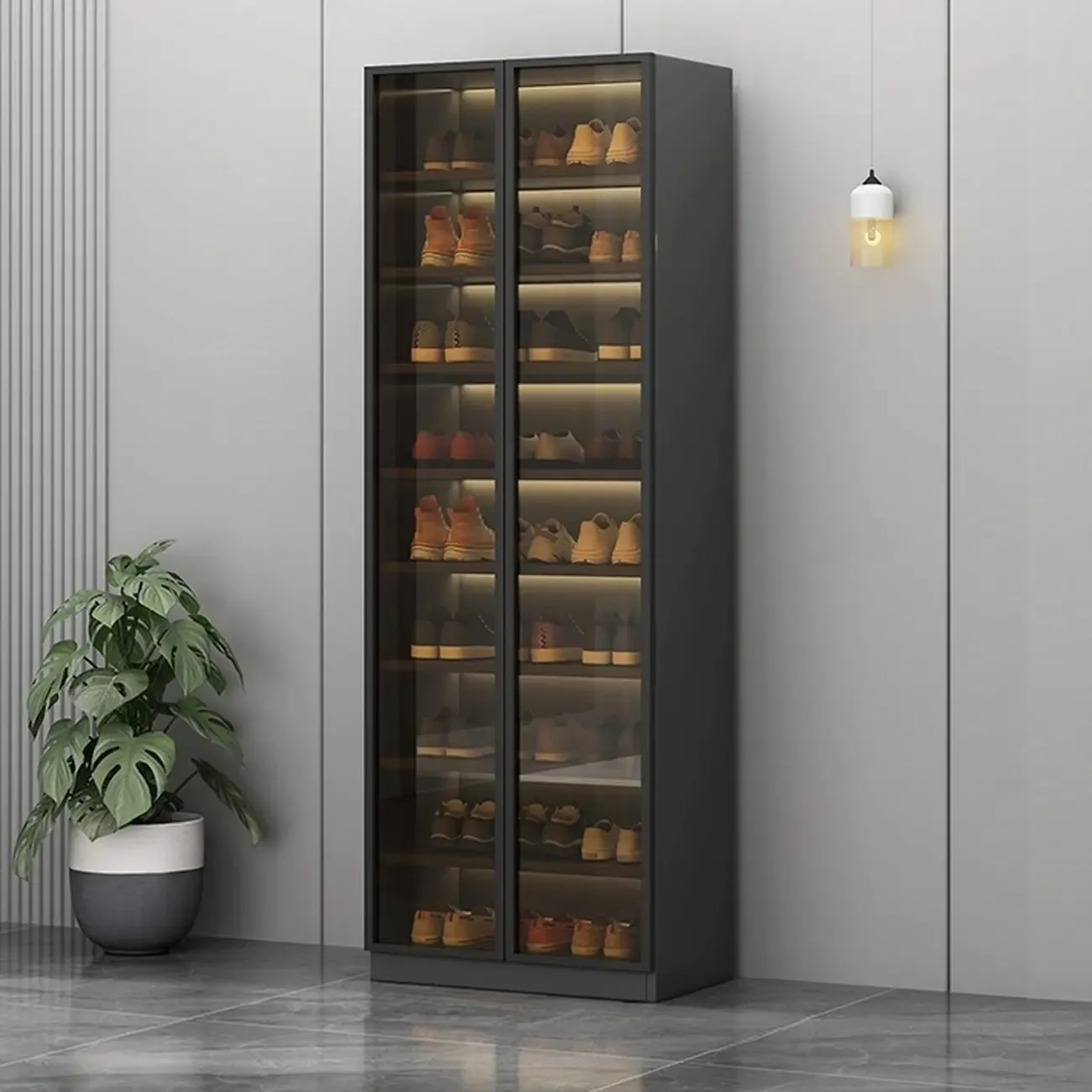 Glam Grey/White Shoe Cabinet with Glass Doors Image - 9