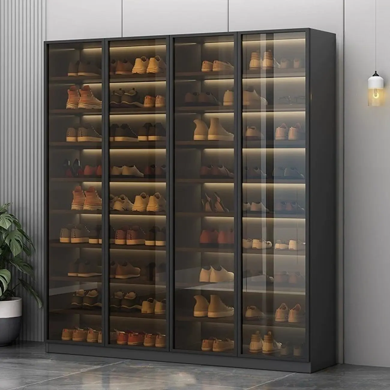 Glam Grey/White Shoe Cabinet with Glass Doors Image - 16 | homeyfad