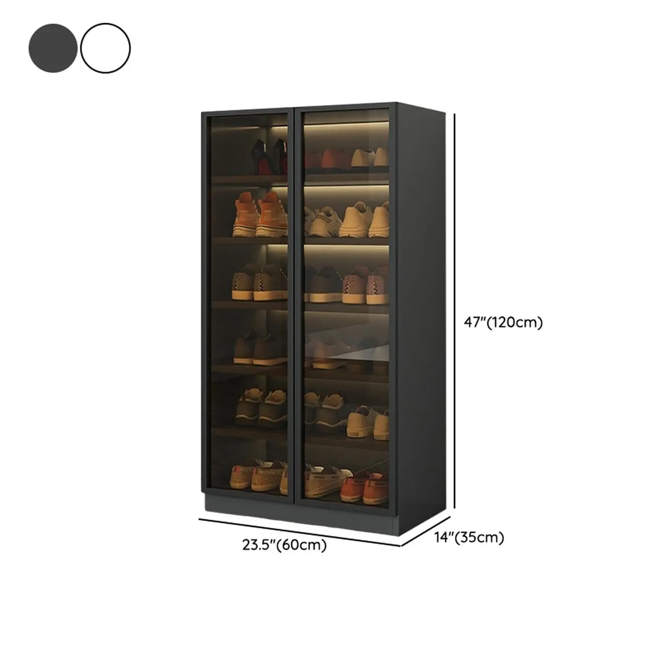 Glam Grey/White Shoe Cabinet with Glass Doors #size | homeyfad