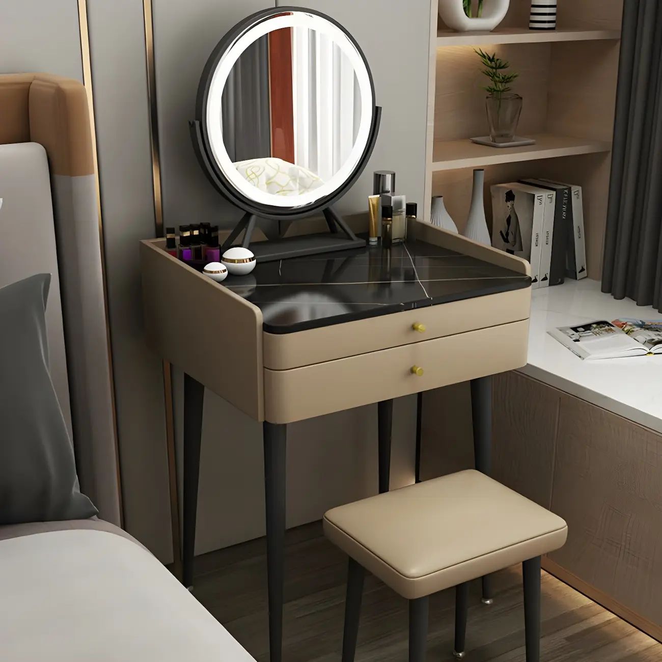 Modern Wood Mirror Off-White Makeup Vanity Image - 3 | homeyfad