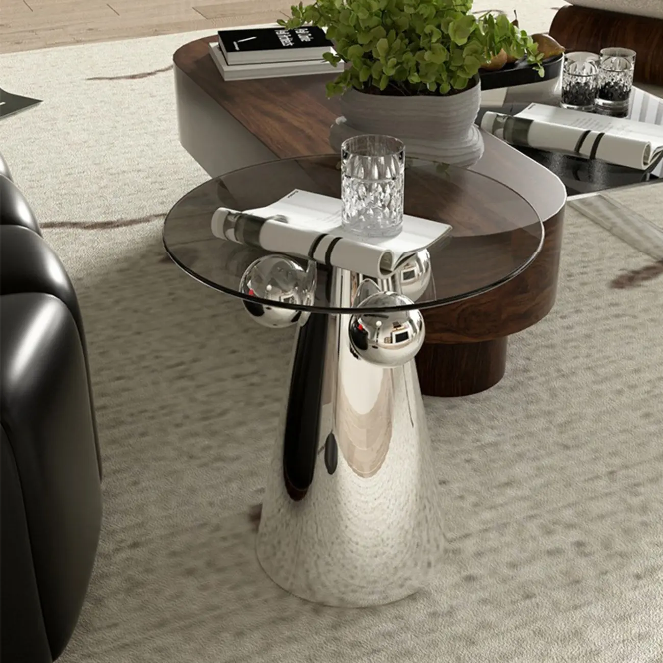 Modern Glass Top Round End Table with Silver Metal Base  Image - 1 | homeyfad