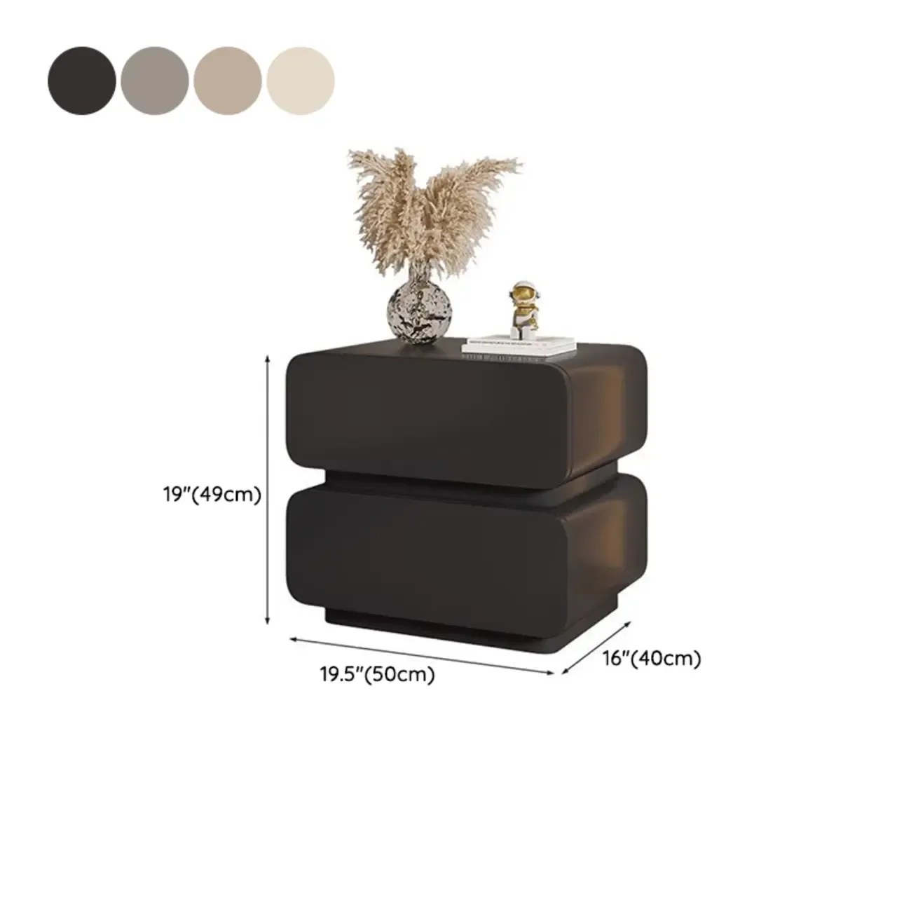 Scandinavian Off-White Pine Leather 2-Drawer Nightstand Image - 10