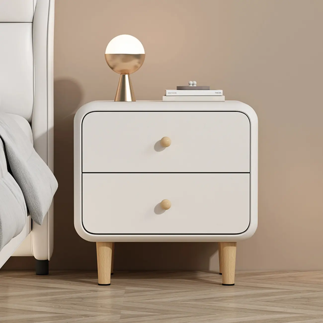 Modern Small Wood 2 Drawer Nightstand with Legs Image - 2 | homeyfad