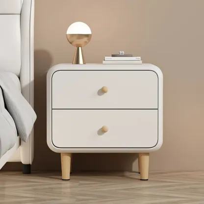 Modern Small Wood 2 Drawer Nightstand with Legs Image - 2