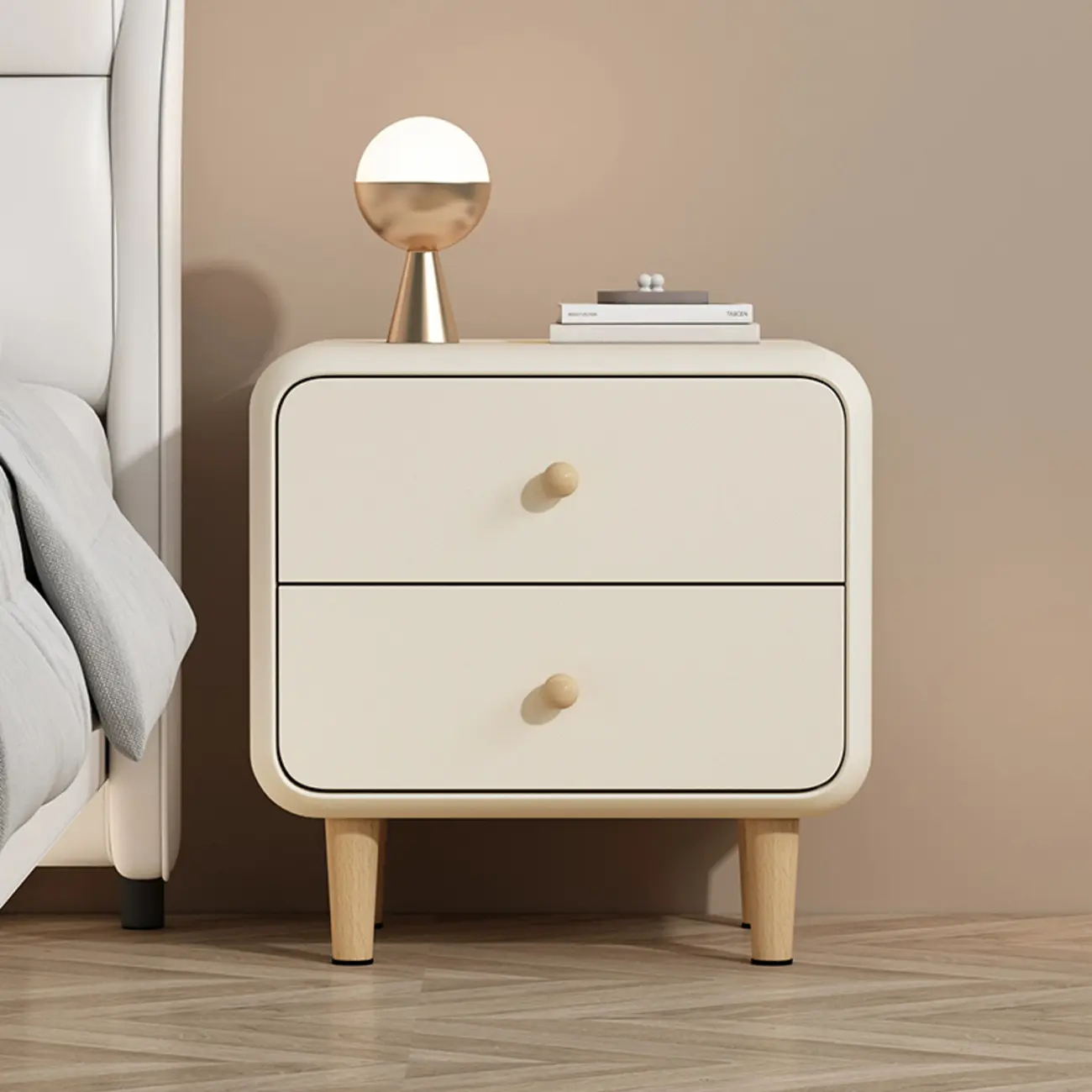 Modern Small Wood 2 Drawer Nightstand with Legs Image - 4 | homeyfad