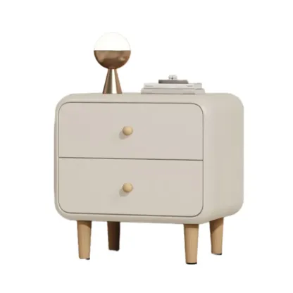Modern Small Wood 2 Drawer Nightstand with Legs Image - 6