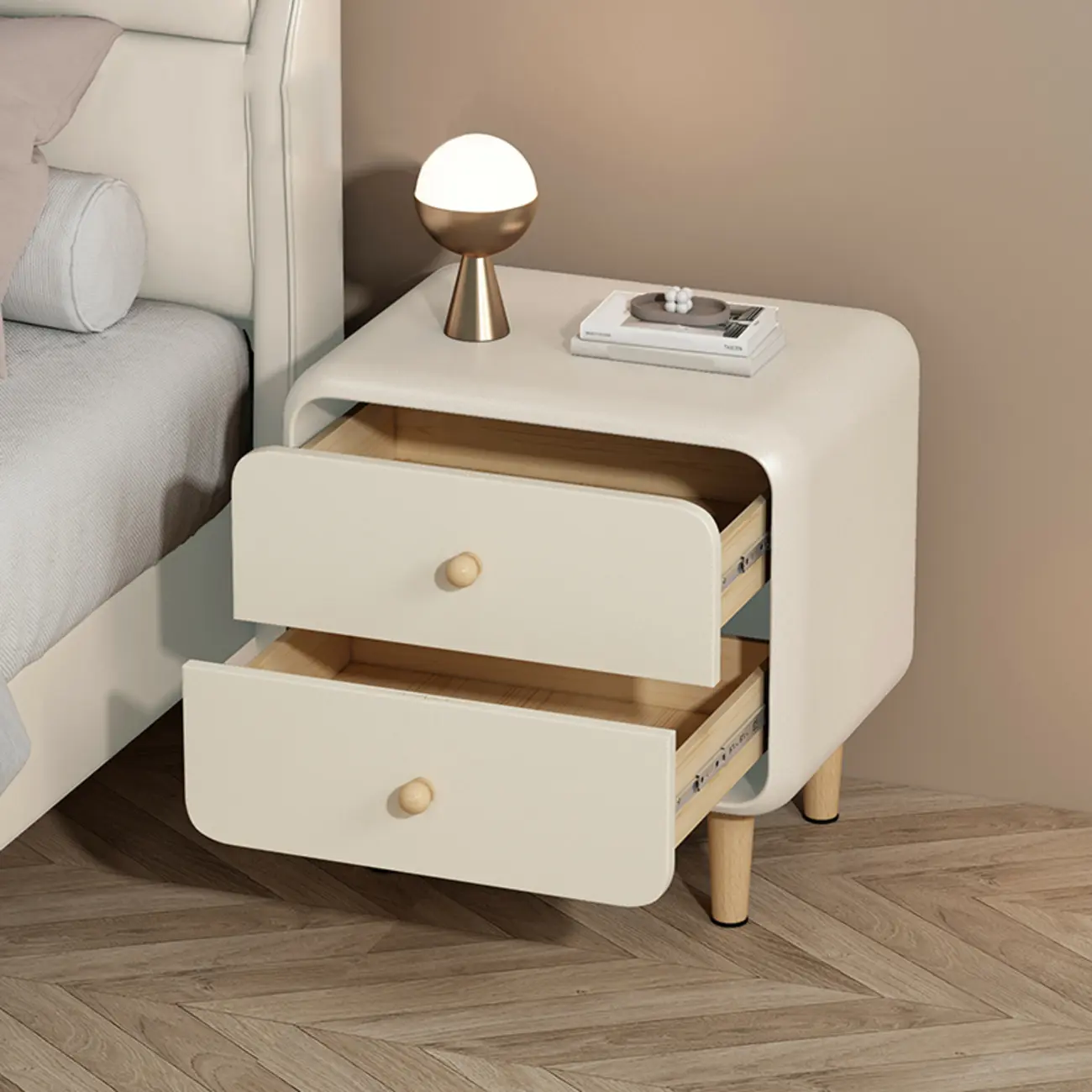 Modern Small Wood 2 Drawer Nightstand with Legs Image - 1 | homeyfad