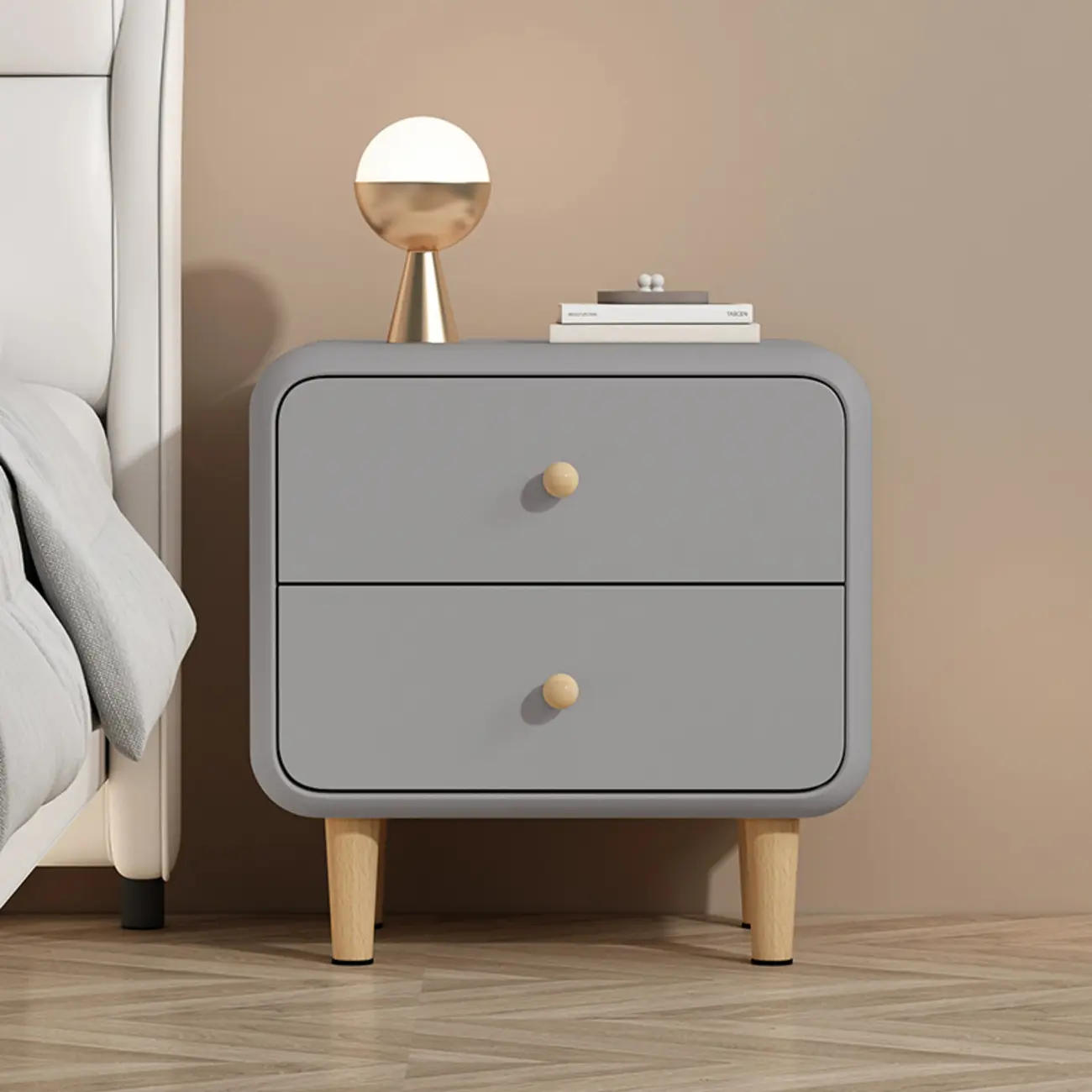 Modern Small Wood 2 Drawer Nightstand with Legs Image - 8 | homeyfad