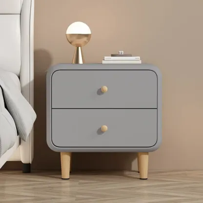 Modern Small Wood 2 Drawer Nightstand with Legs Image - 8