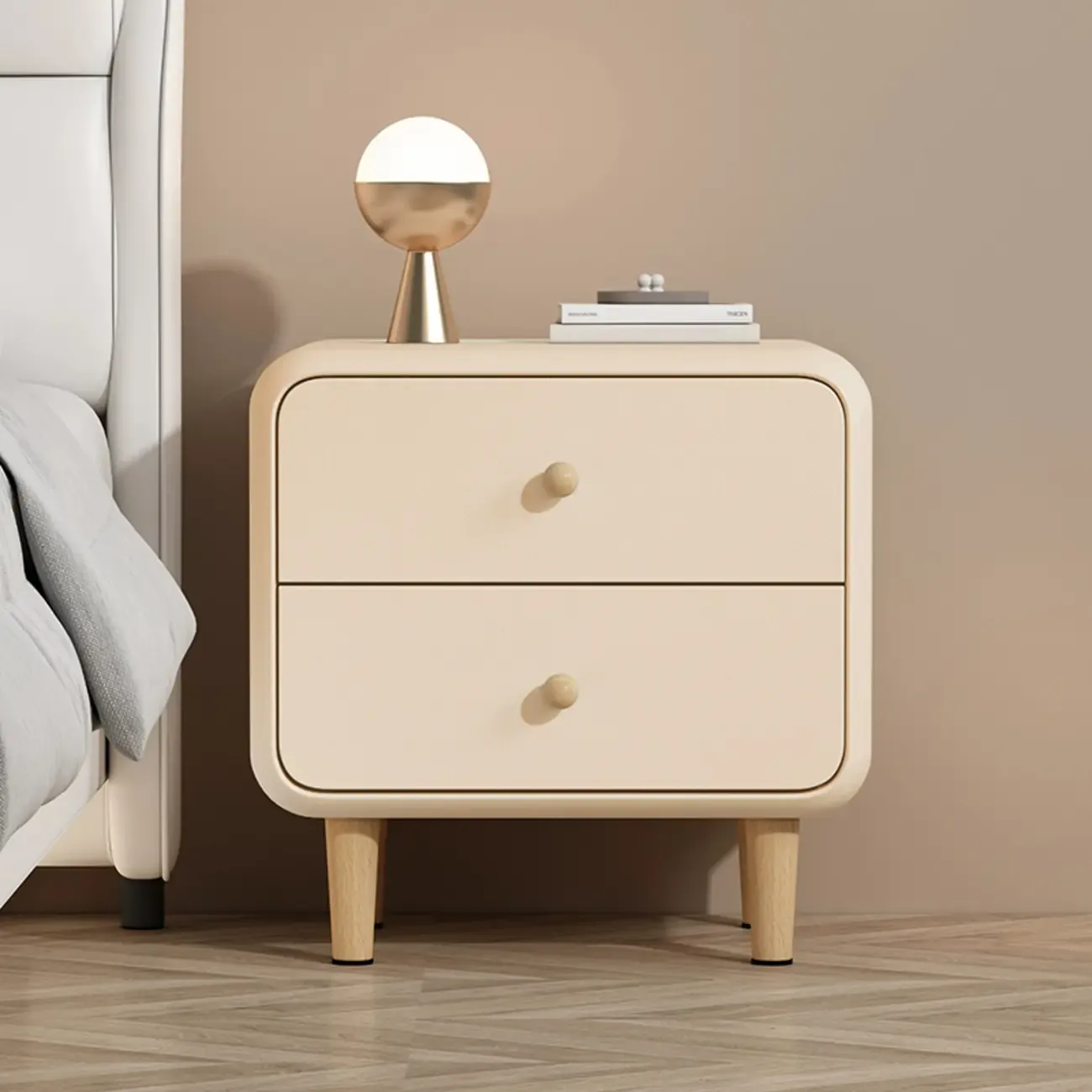 Modern Small Wood 2 Drawer Nightstand with Legs Image - 9
