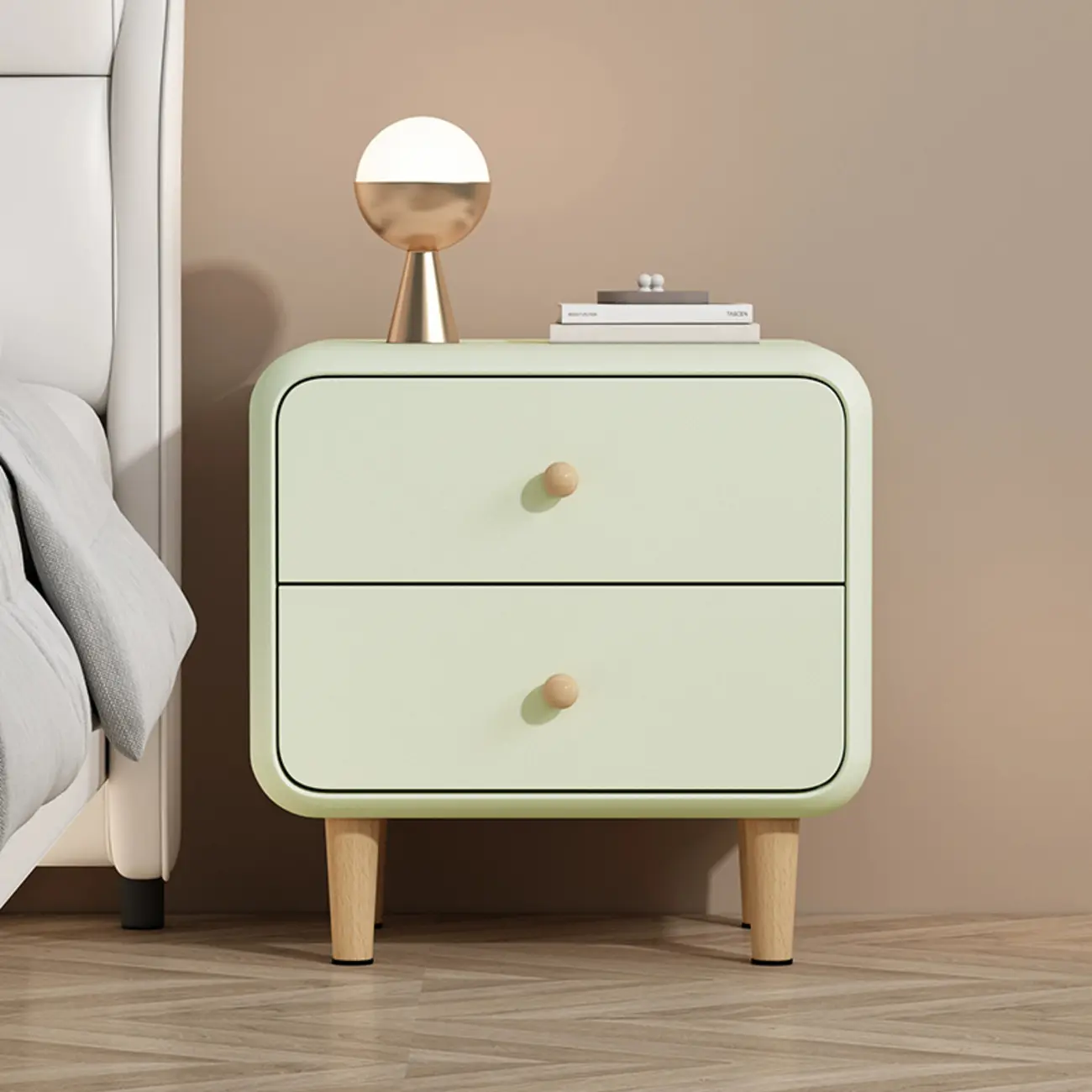 Modern Small Wood 2 Drawer Nightstand with Legs Image - 10 | homeyfad