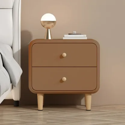 Modern Small Wood 2 Drawer Nightstand with Legs Image - 11