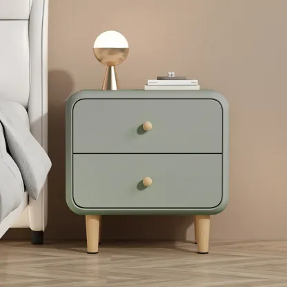 Modern Small Wood 2 Drawer Nightstand with Legs Image - 12
