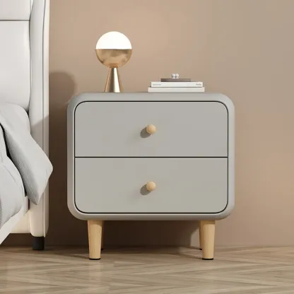 Modern Small Wood 2 Drawer Nightstand with Legs Image - 13