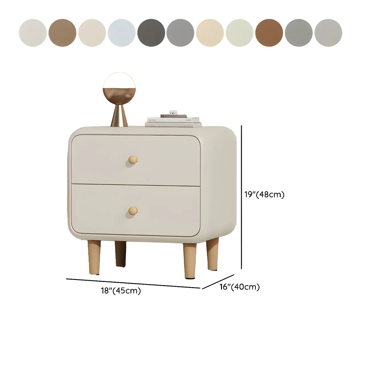 Modern Small Wood 2 Drawer Nightstand with Legs Image - 17 | homeyfad