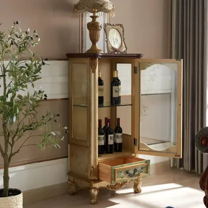 Traditional Tall Wood Blue Display China Cabinet Image - 3