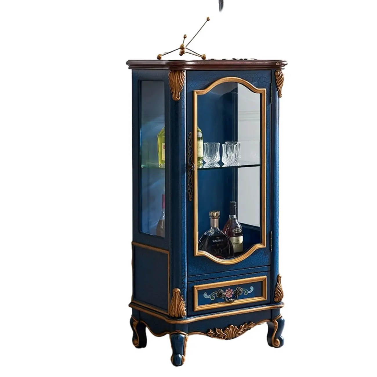 Traditional Tall Wood Blue Display China Cabinet Image - 10 | homeyfad