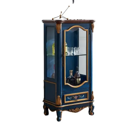 Traditional Tall Wood Blue Display China Cabinet Image - 10