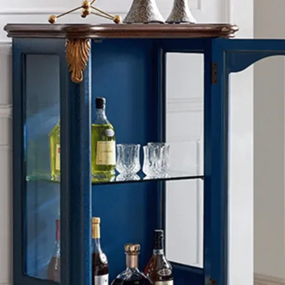 Traditional Tall Wood Blue Display China Cabinet Image - 12