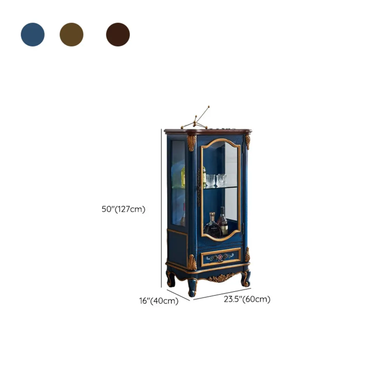 Traditional Tall Wood Blue Display China Cabinet #size | homeyfad