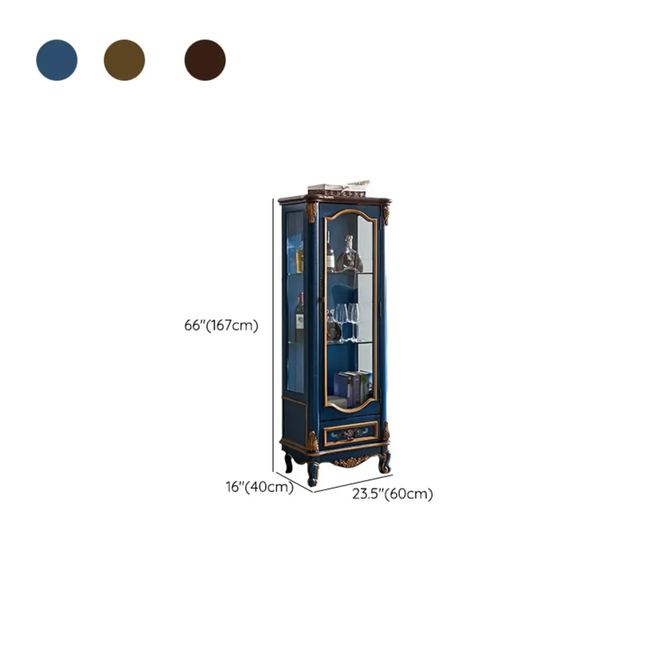 Traditional Tall Wood Blue Display China Cabinet Image - 16