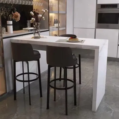 Modern Gloss White Stone Black Wood Sled Bar Tables Image - 4