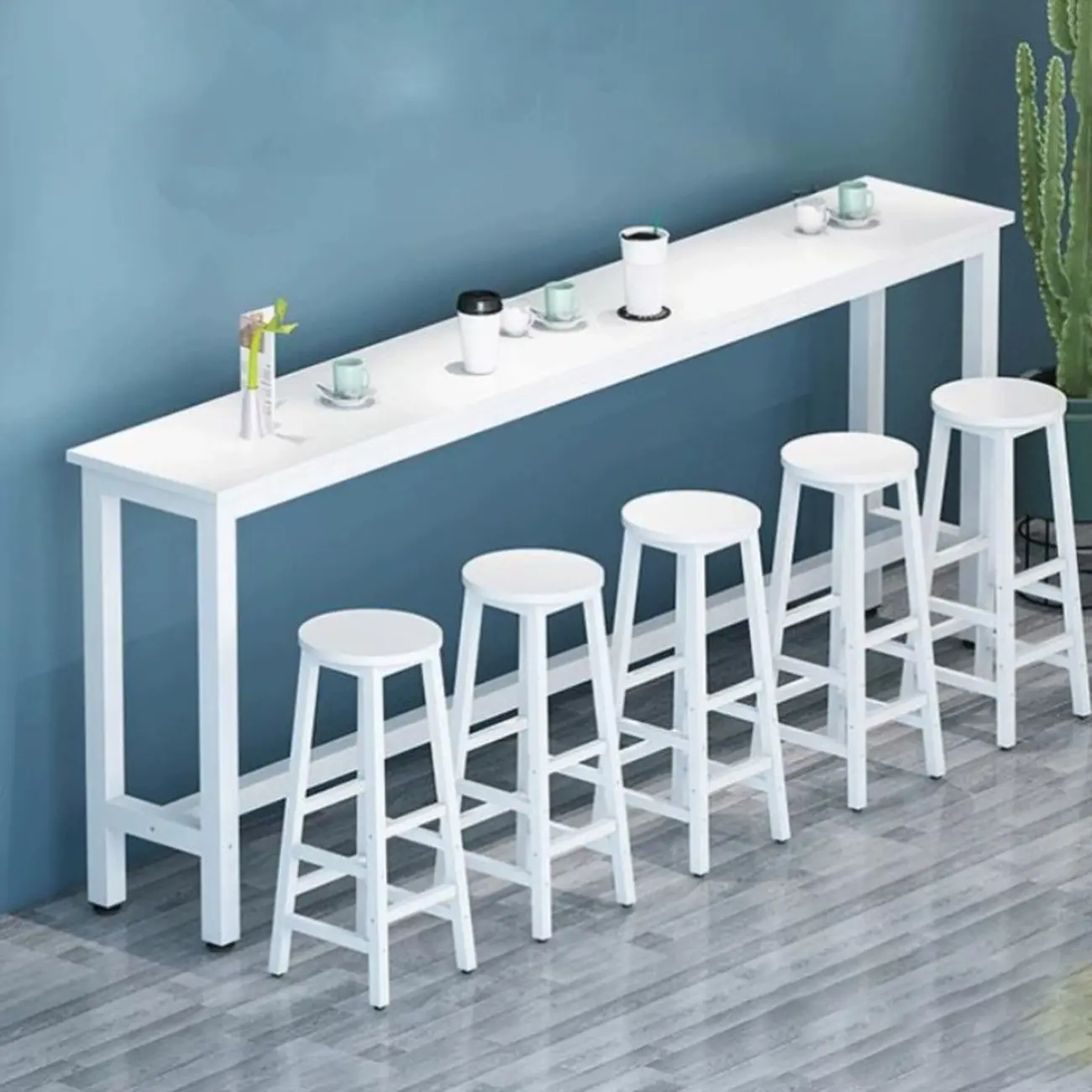 Simple White Rectangular Wood Bar Table With Footrest Image - 1 | homeyfad