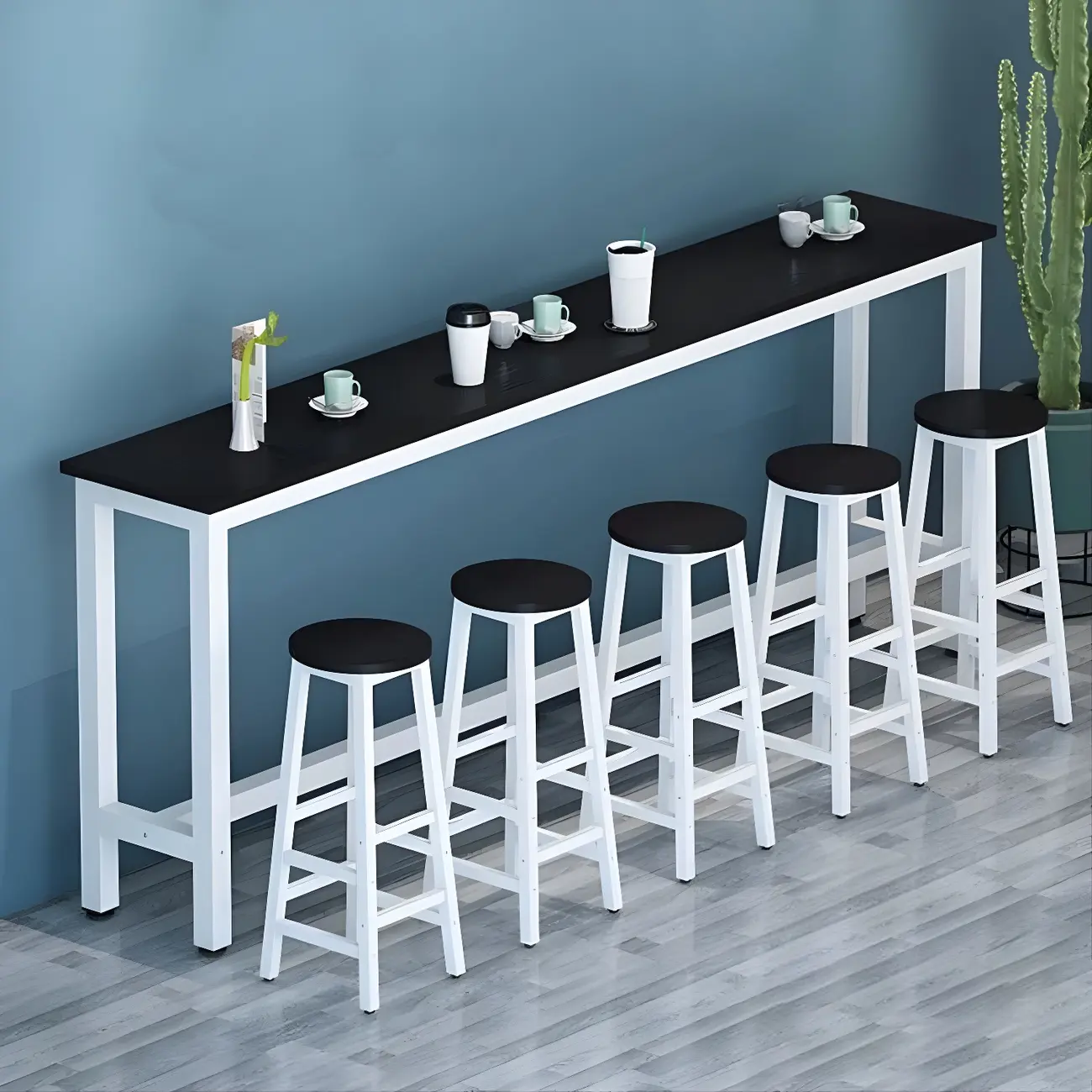 Simple White Rectangular Wood Bar Table With Footrest Image - 3 | homeyfad