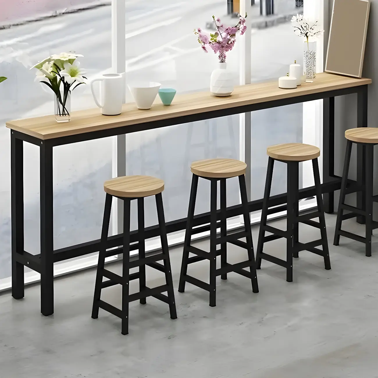 Simple White Rectangular Wood Bar Table With Footrest Image - 5 | homeyfad