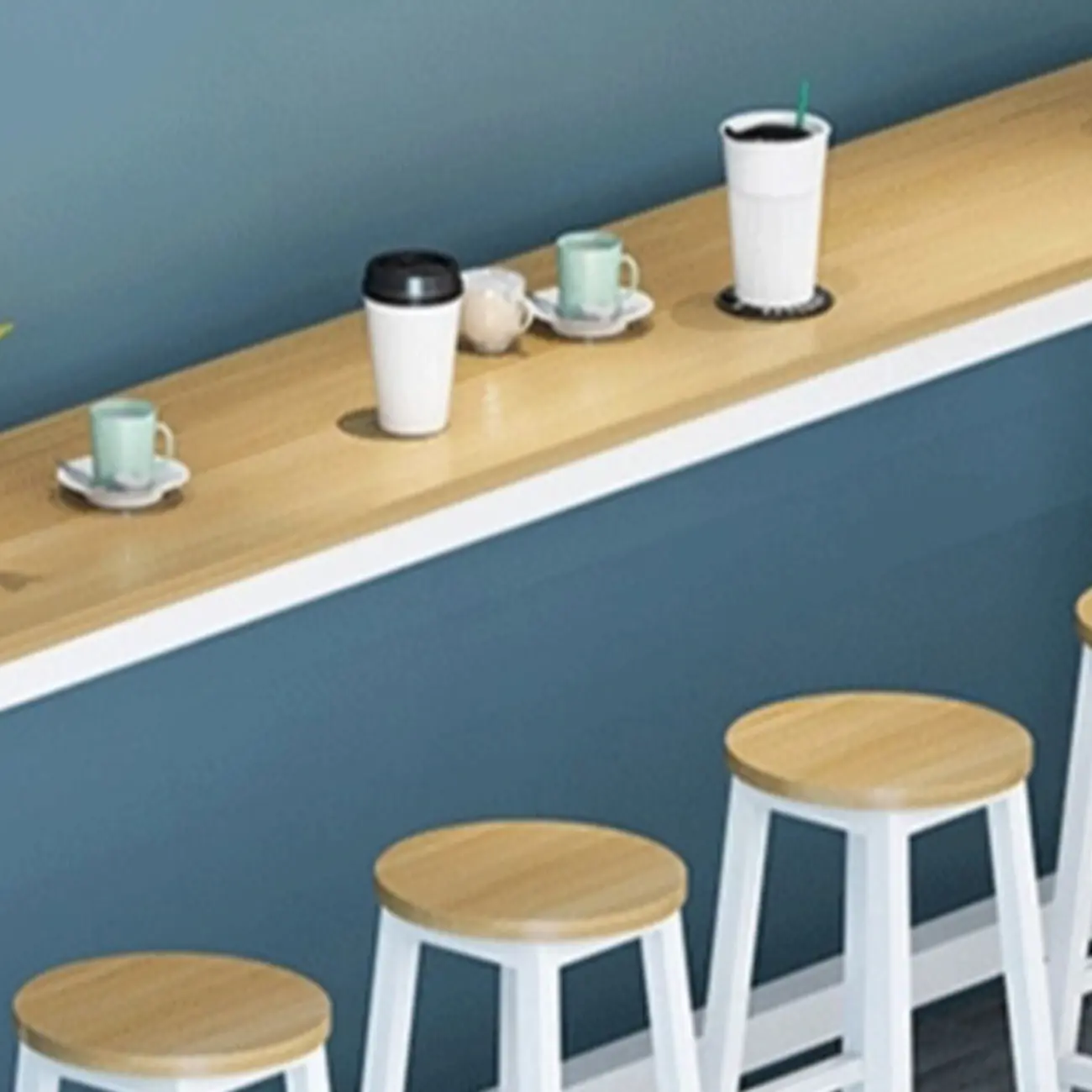 Simple White Rectangular Wood Bar Table With Footrest Image - 6 | homeyfad