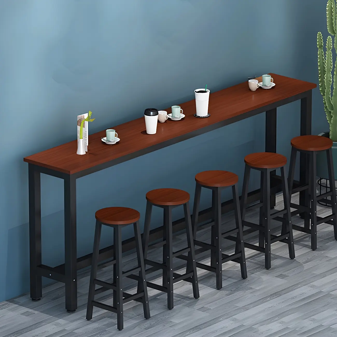 Simple White Rectangular Wood Bar Table With Footrest Image - 7 | homeyfad