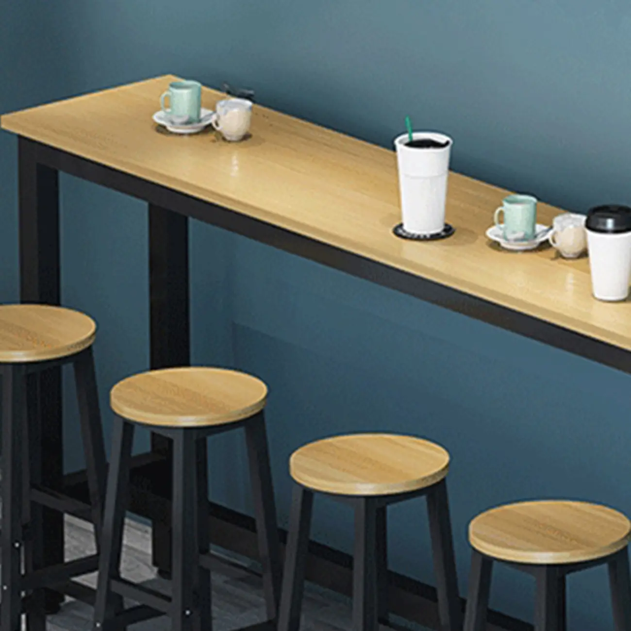 Simple White Rectangular Wood Bar Table With Footrest Image - 8 | homeyfad