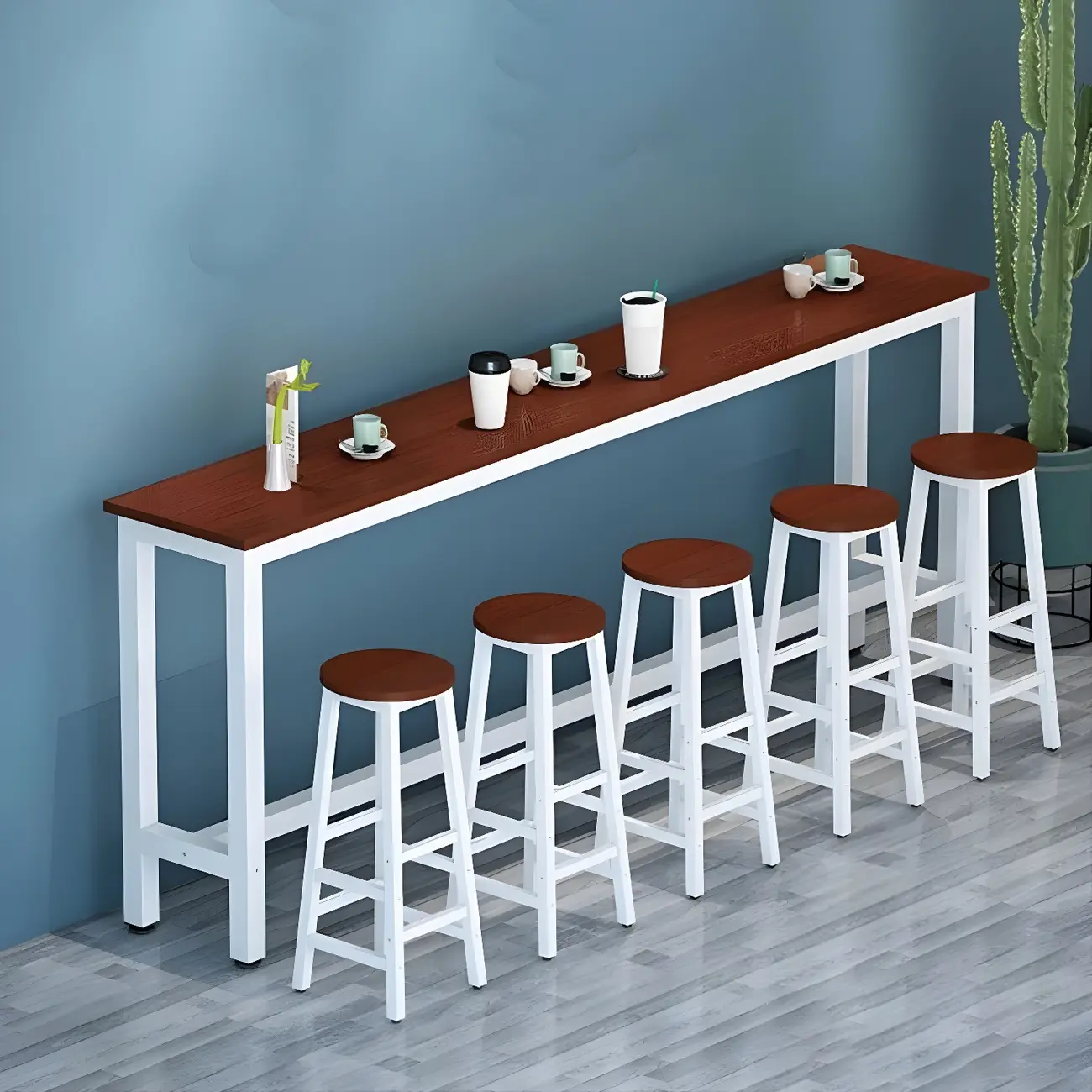 Simple White Rectangular Wood Bar Table With Footrest Image - 11 | homeyfad