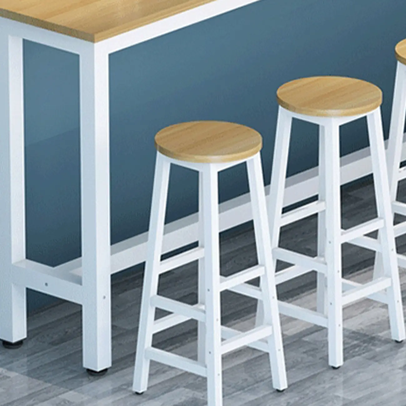 Simple White Rectangular Wood Bar Table With Footrest Image - 12 | homeyfad