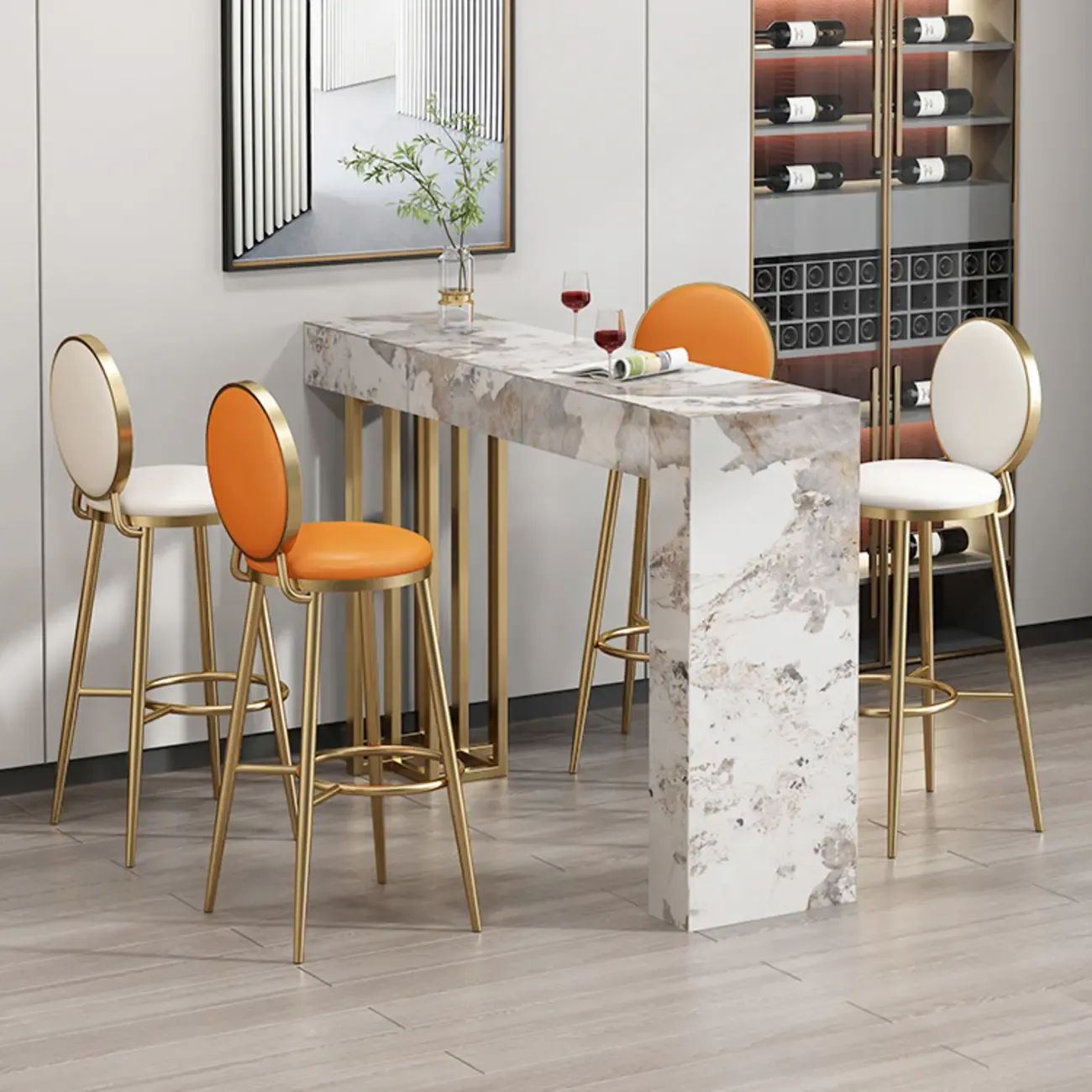 Glam Marble Gold Metal Pedestal Home Bar Tables Image - 4