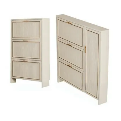 Metal White Drop Front Shoe Cabinet with Textured Panels Image - 5