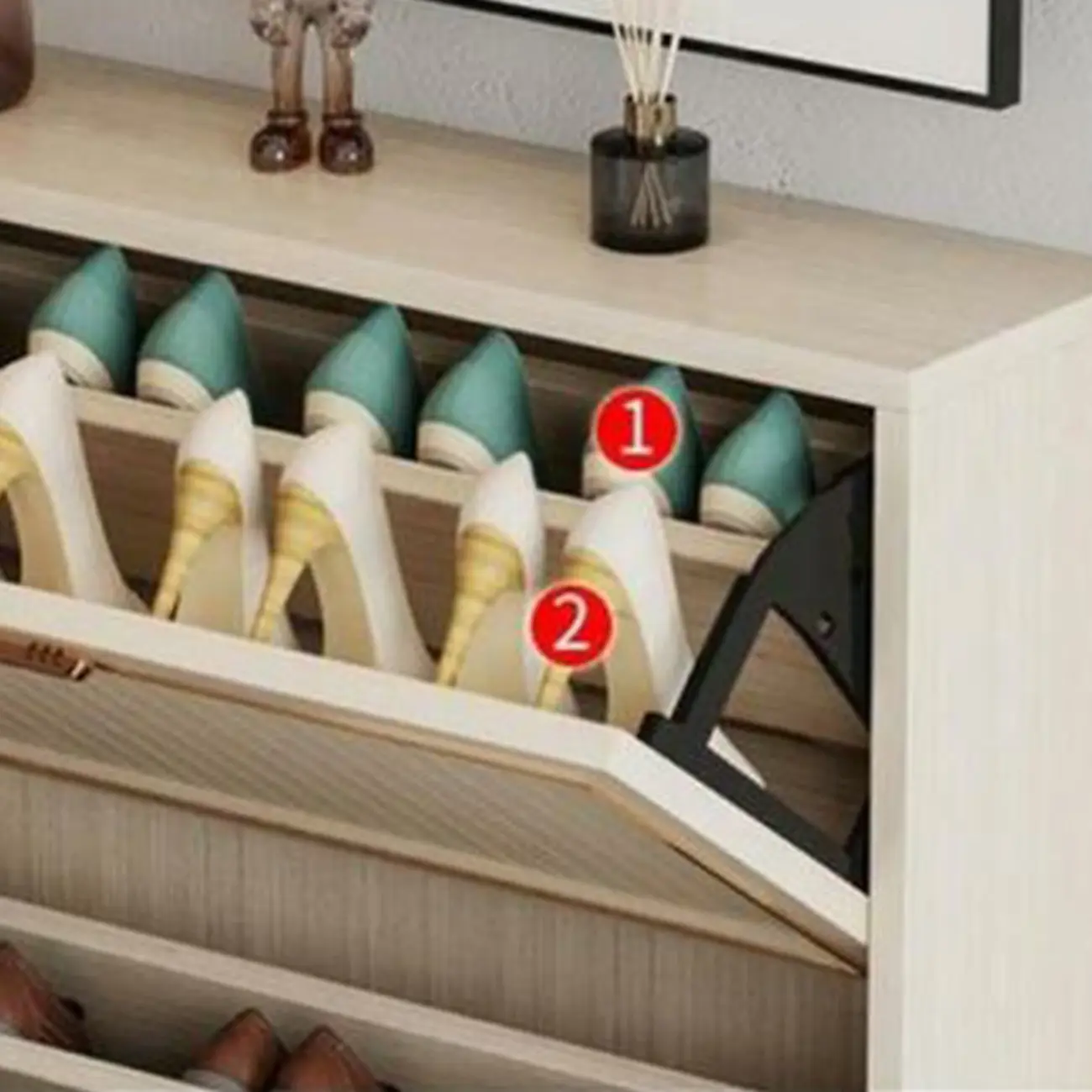 Metal White Drop Front Shoe Cabinet with Textured Panels Image - 7 | homeyfad