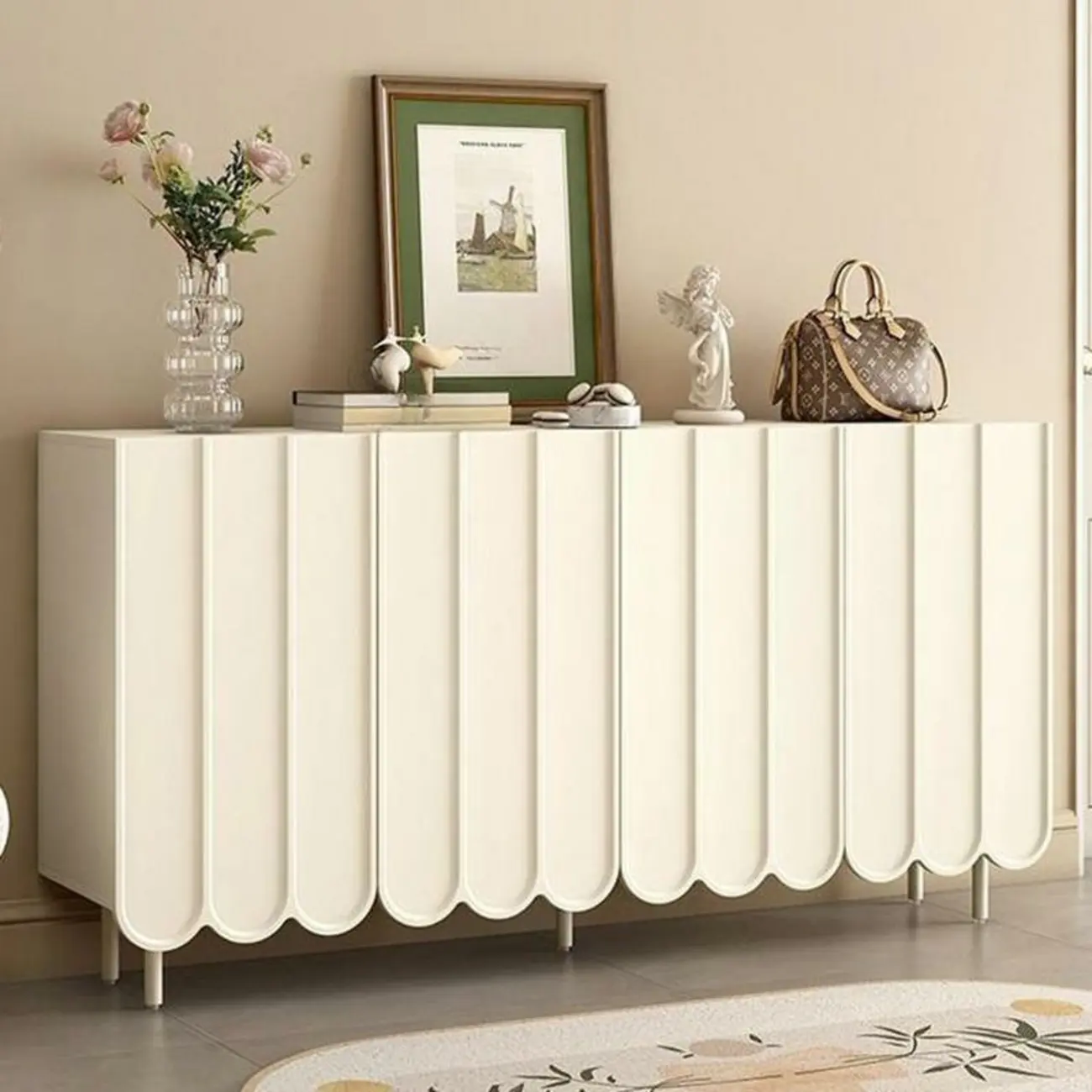 Entryway White Wooden Fluted Front Shoe Cabinet Image - 1 | homeyfad
