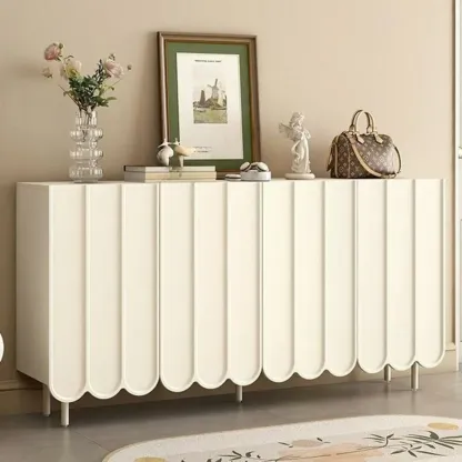 Entryway White Wooden Fluted Front Shoe Cabinet Image - 1