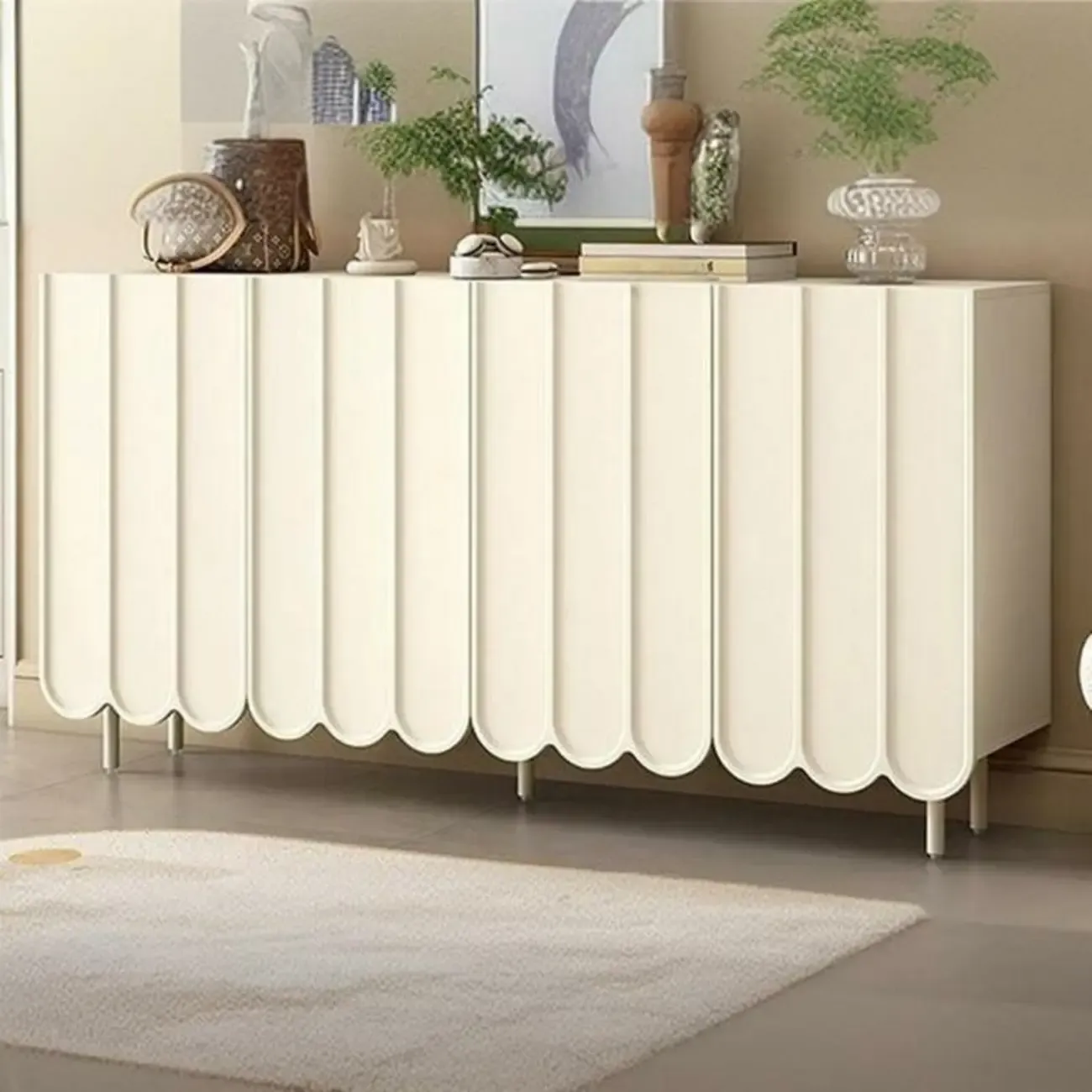 Entryway White Wooden Fluted Front Shoe Cabinet Image - 6