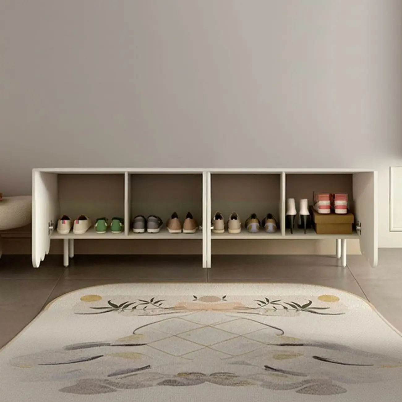 Entryway White Wooden Fluted Front Shoe Cabinet Image - 8 | homeyfad