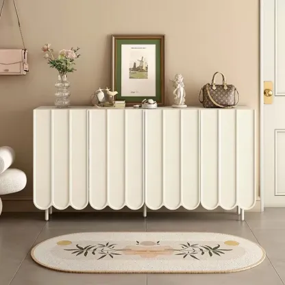 Entryway White Wooden Fluted Front Shoe Cabinet Image - 9