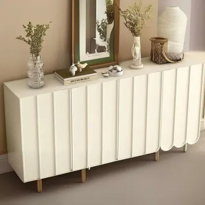 Entryway White Wooden Fluted Front Shoe Cabinet Image - 13