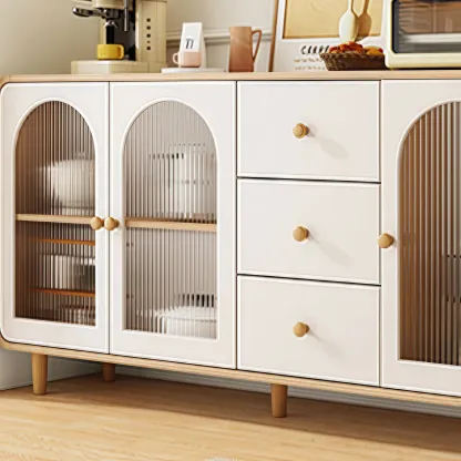 Natural Modern Wooden Buffet Cabinet with Glass Doors Image - 9