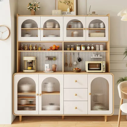 Natural Modern Wooden Buffet Cabinet with Glass Doors Image - 13