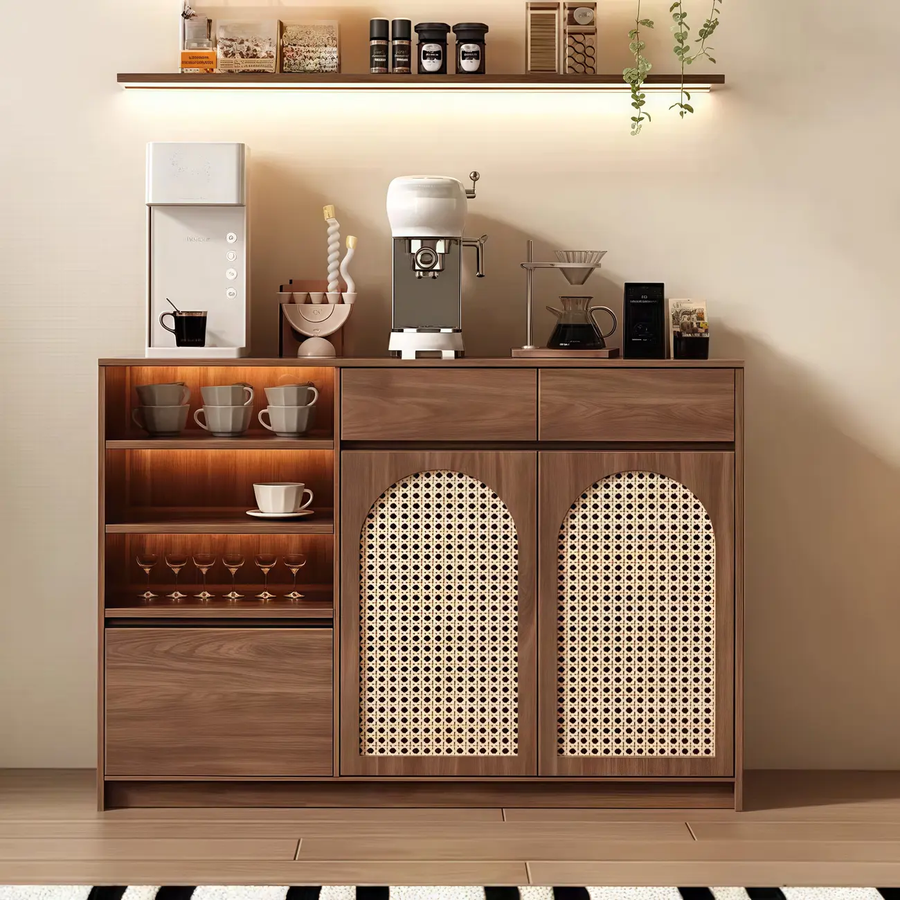 Medium Wood Rattan Kitchen Storage Cabinet in Natural Finish Image - 1 | homeyfad